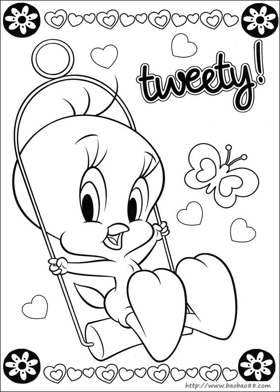 tweety_bird翠迪鸟简笔画[67p]_卡通动漫简笔画(涂色图片【宝宝吧