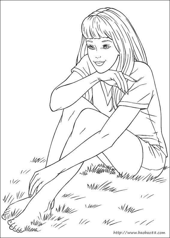 漂亮芭比女孩简笔画60