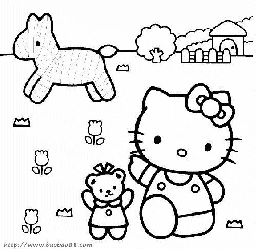 凯蒂(kitty)猫涂色图[37p]_卡通动漫简笔画(涂色图片)