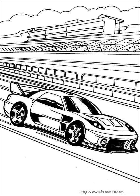 赛车填色图片; 风火轮2; "风火轮"(hot wheels) 简笔画简笔画涂色卡图